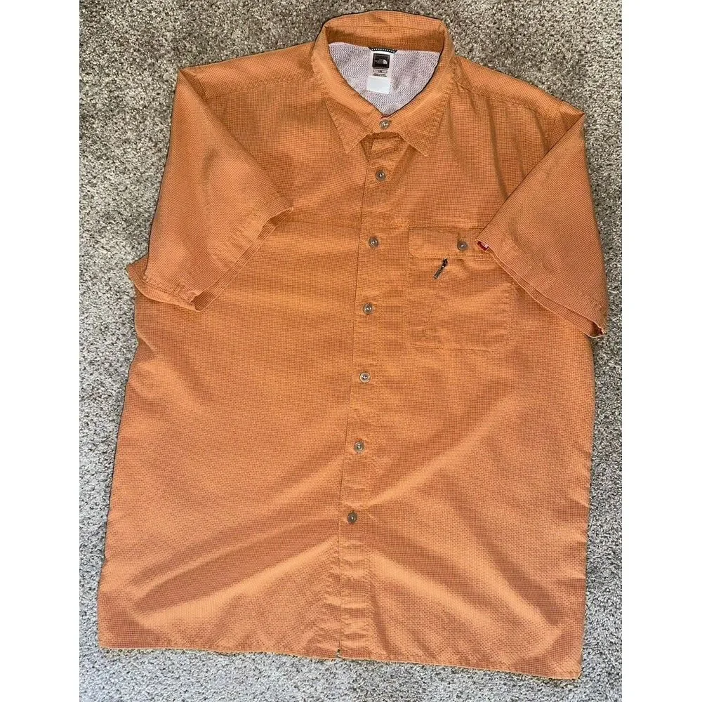 The North Face Orange Plaid Vented‎ Short Sleeve Hiking Tactical Fish Mens Large